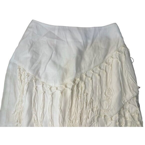 The Jetset Diaries Sahara Fringe Mini Skirt Women XS White Asymmetrical Tassel - Picture 10 of 16